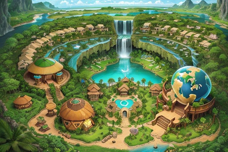 eco-village-with-a-grand-entrance-to-an-oasis-with-a-large-waterfall-lagoon