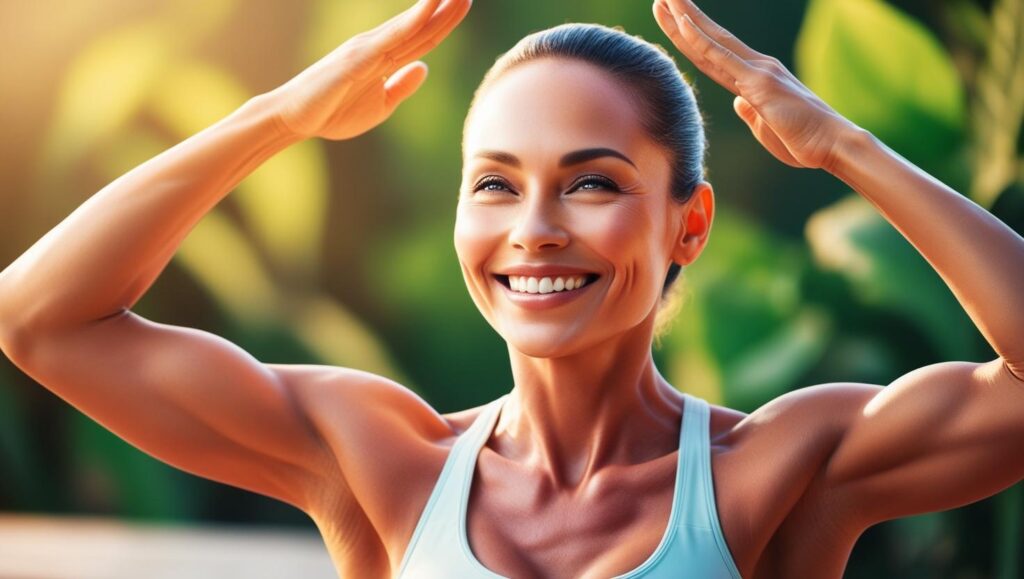 healthy happy fit person feeling blissful